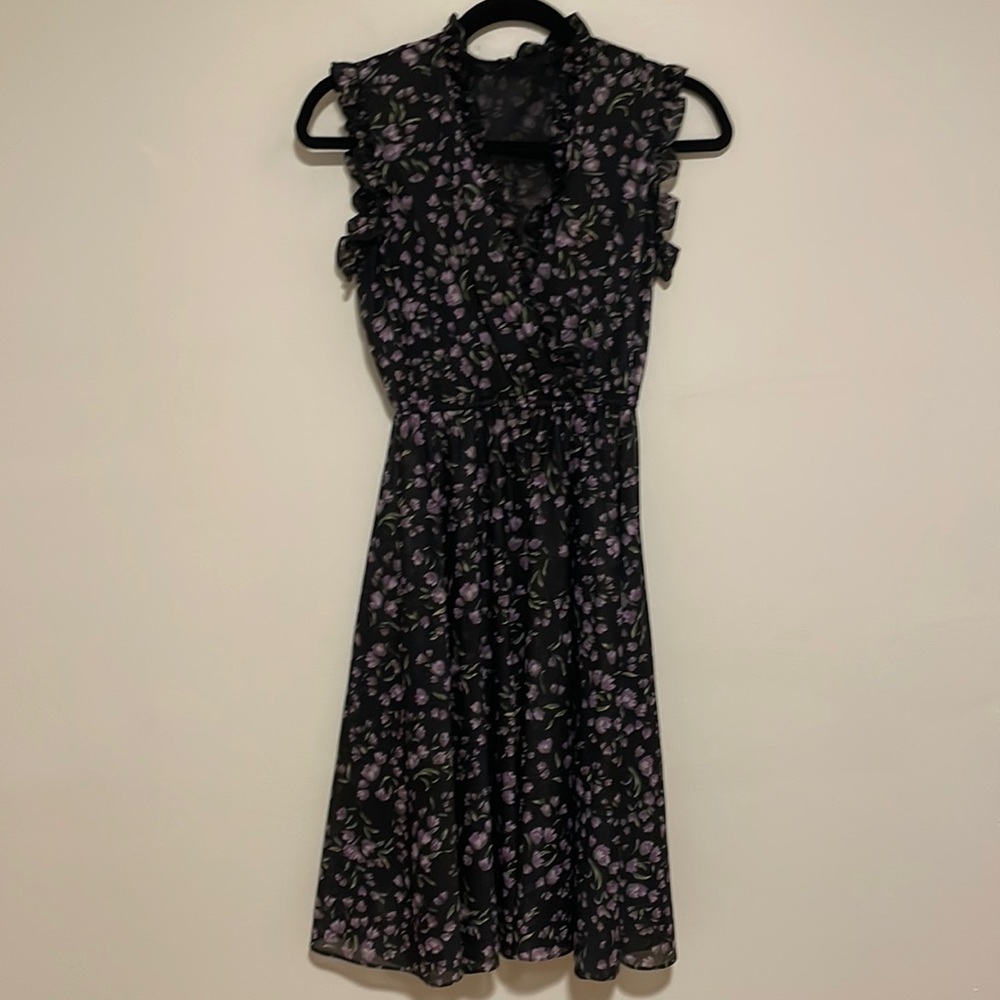 Vintage Size Small Purple And Black Sheer Flowy Floral Dress